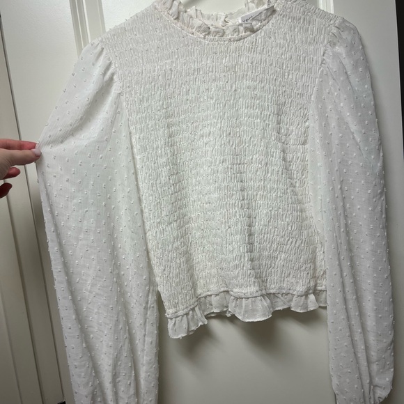 Vestique White Textured Blouse with Ruffle Trim - Picture 1 of 4